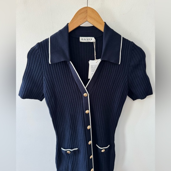 Gaala Paris Lizette Midi Knit Dress NWT Navy and Creme Button-Down Dress - Picture 7 of 15
